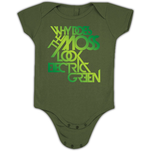 Baby Mike Gordon "Electric Green" Onesie on Moss